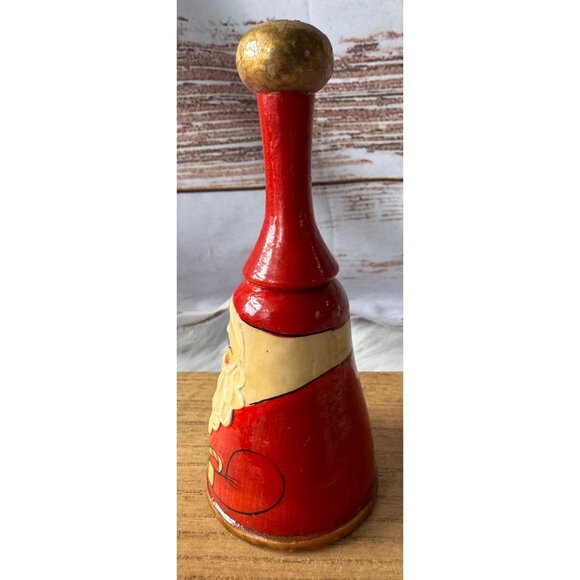 VTG Handcrafted Folk Art Wooden Santa Claus Bell Hand Painted Red & Gold - Picture 4 of 9